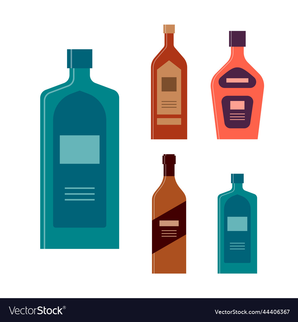 Set bottles of gin rum cream brandy gin icon Vector Image