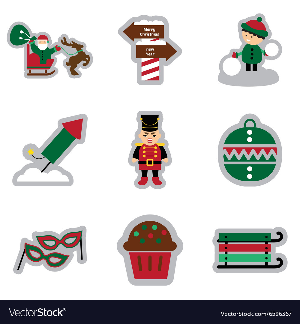 Set flat icons with long shadow new year