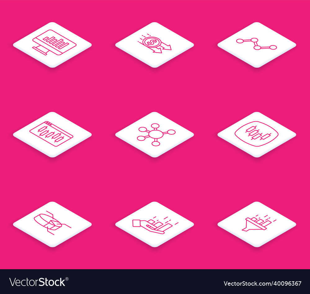Set line monitor with graph chart financial vector image Set line monitor with graph chart financial