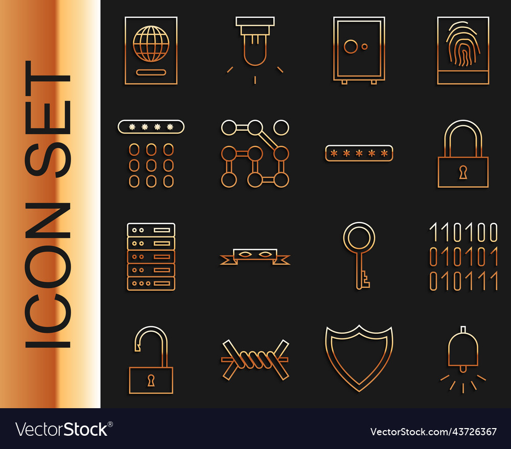 Set line ringing alarm bell binary code lock vector image Set line ringing alarm bell binary code lock