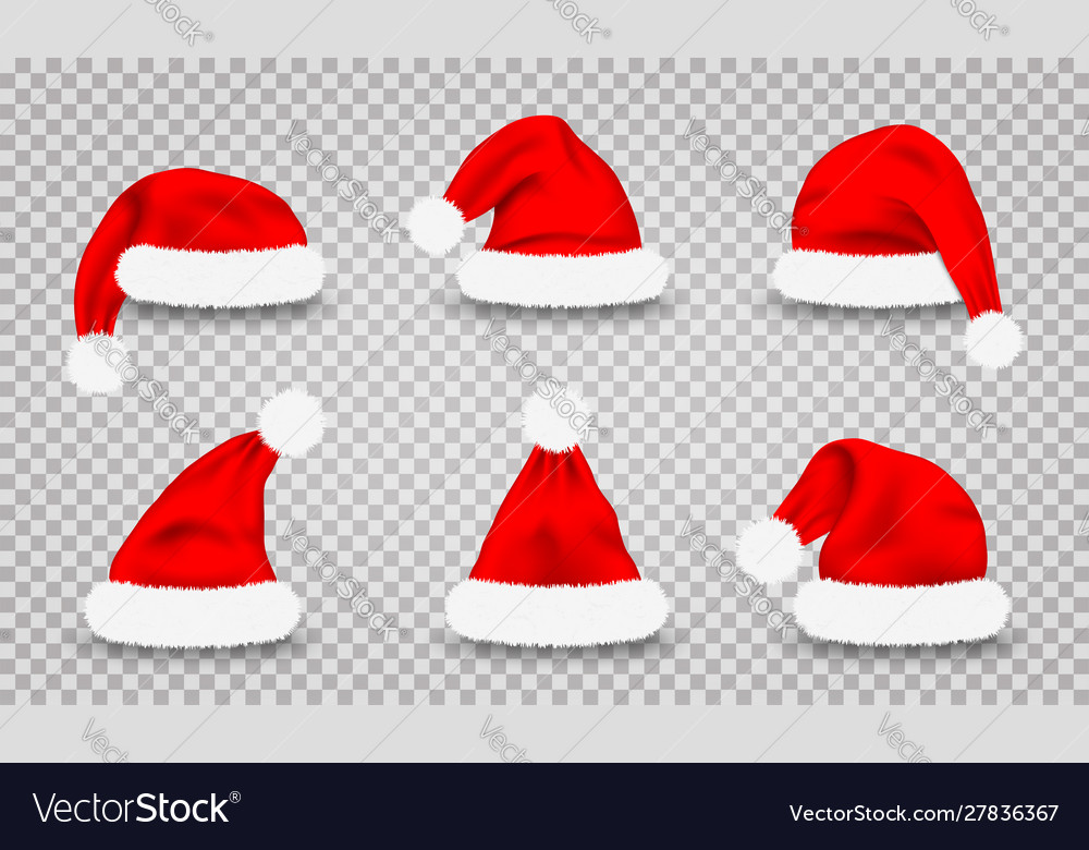 Set santa claus hats realistic red santa vector image Set santa claus hats realistic red santa