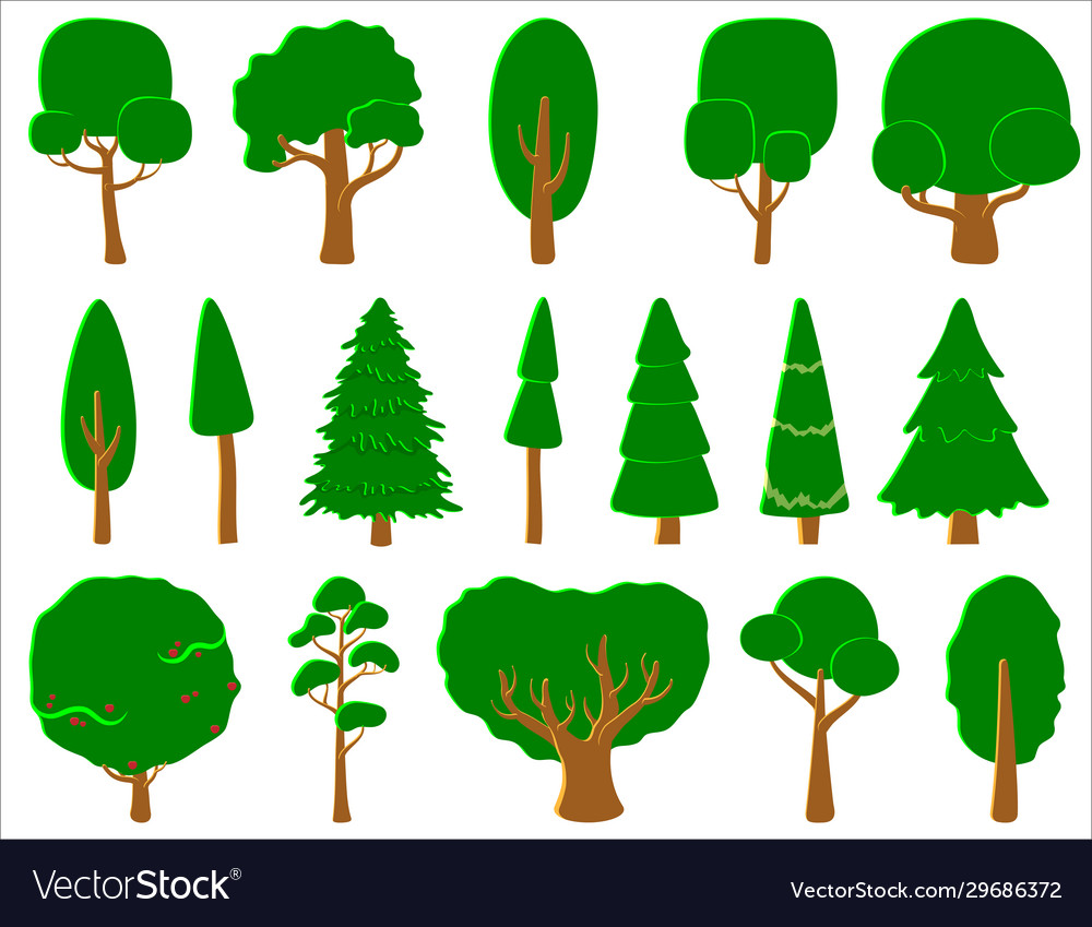 Big set deciduous and coniferous trees game ui vector image Big set deciduous and coniferous trees game ui