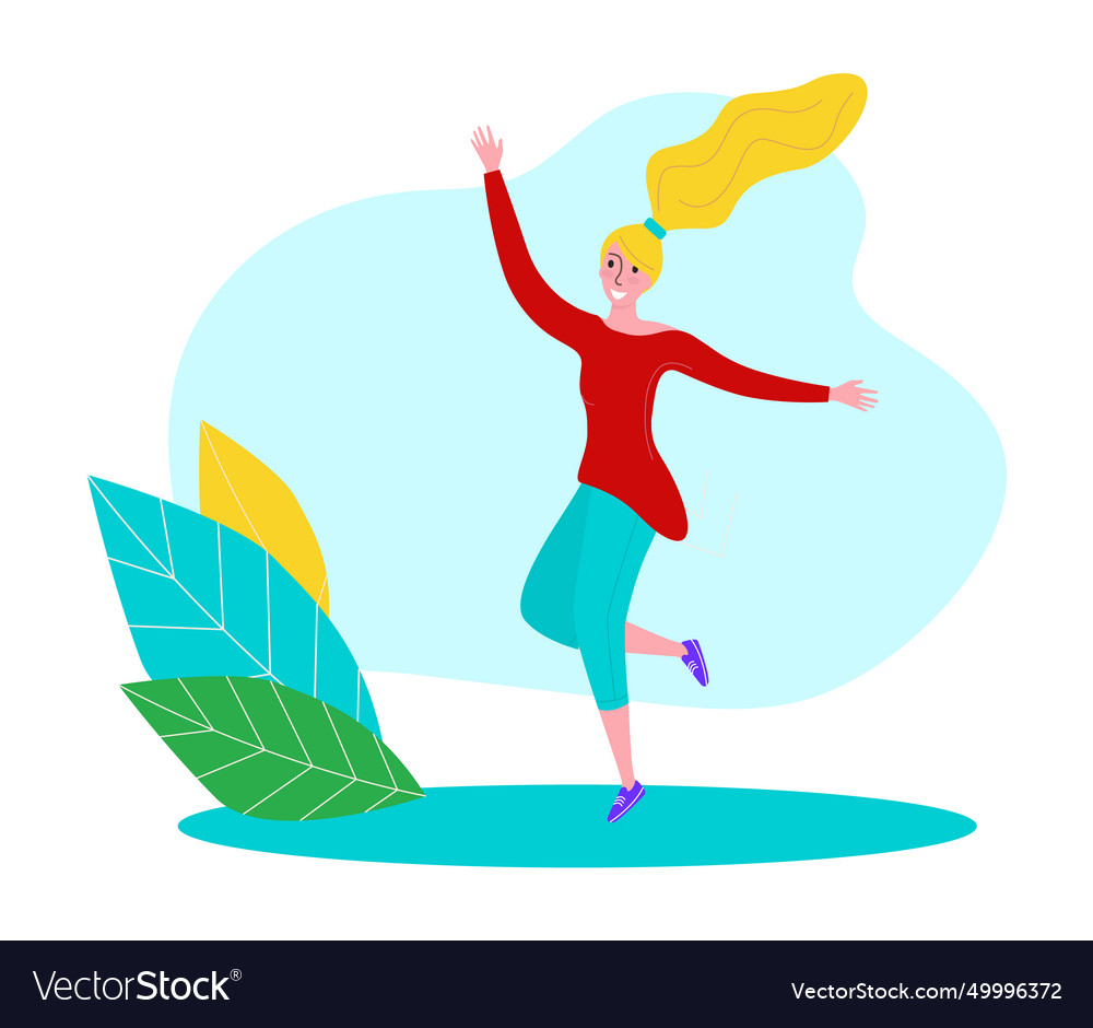 Blonde woman dancing joyfully cartoon style Vector Image