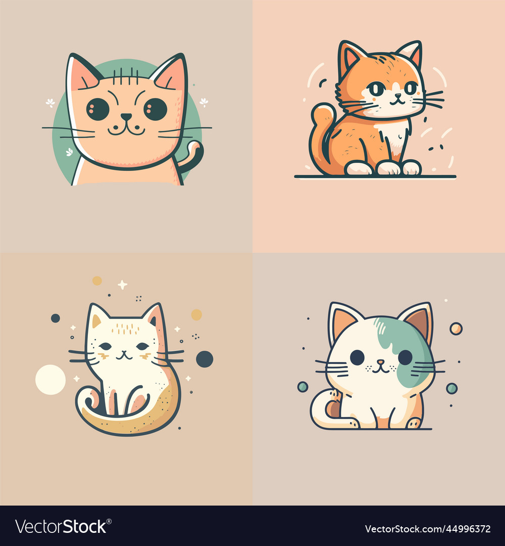 Cartoon Illustration of funny Cats ot Kittens Heads Collection Set