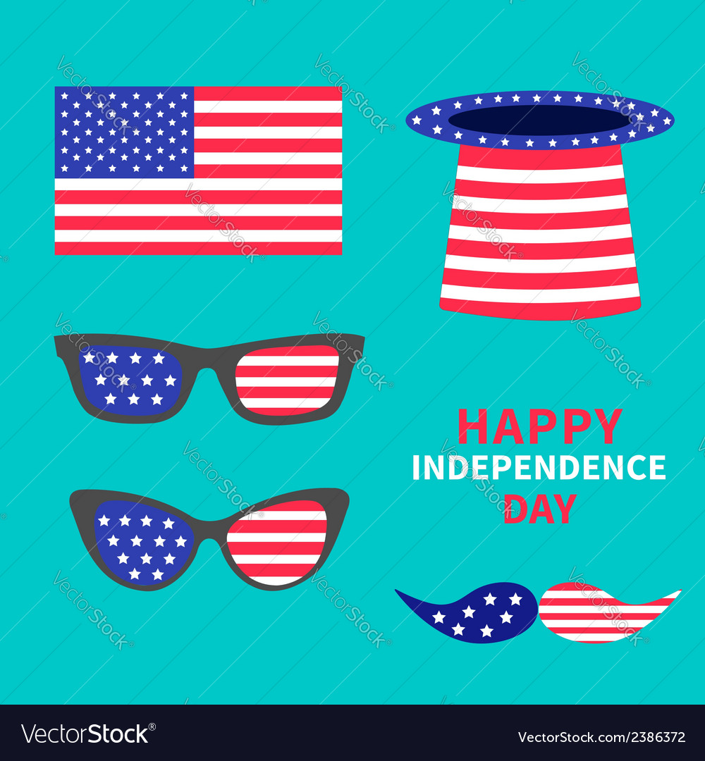 Glasses mustaches hat flag set happy independence