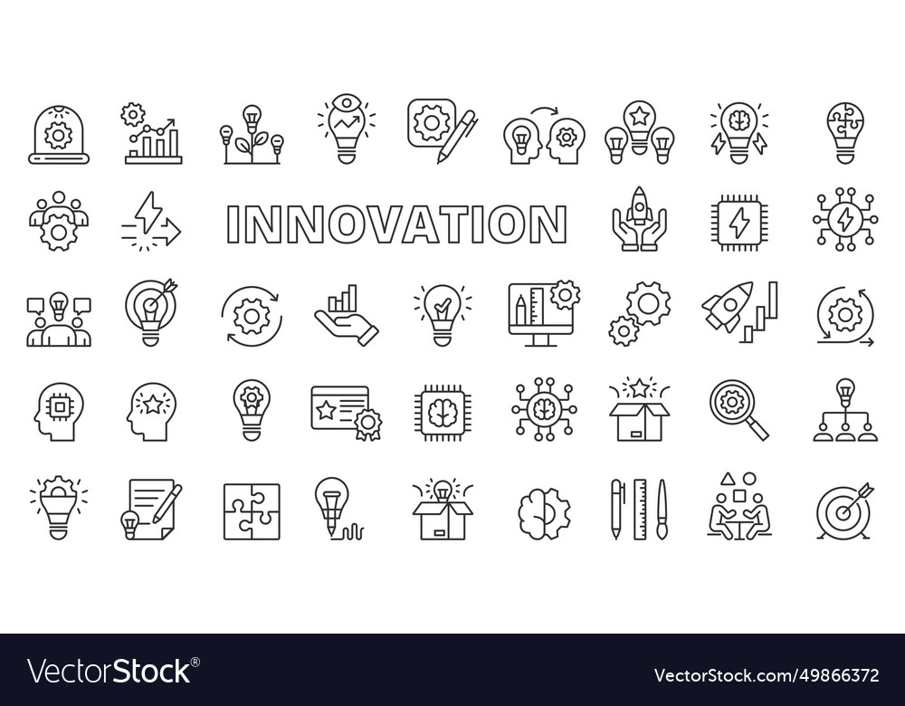 Innovation icon set line design blue