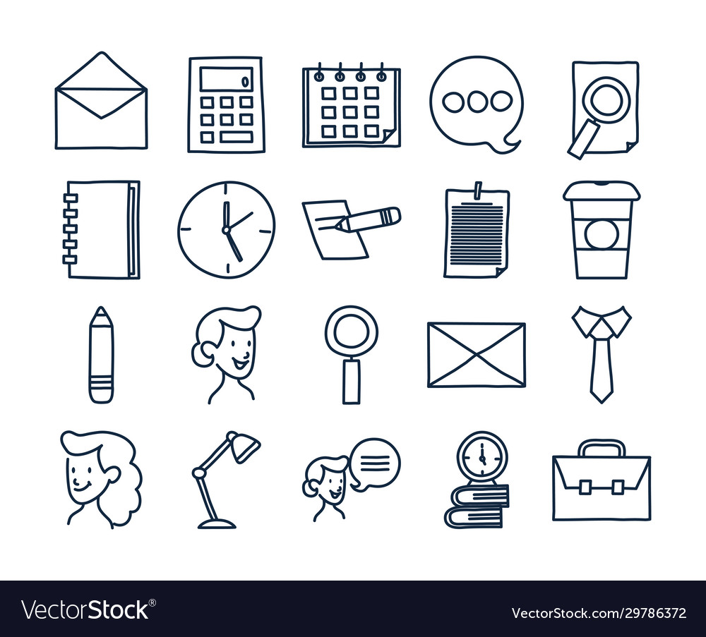 Isolated doodle line style icon set design