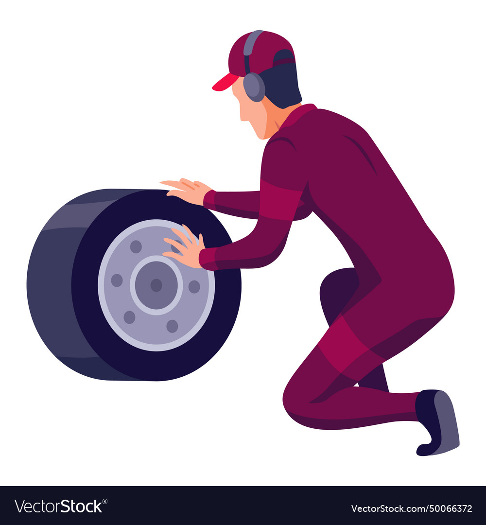 Racing car pit stop mechanics engineers team in Vector Image