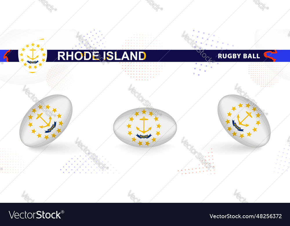 Rugby ball set with the flag of rhode island