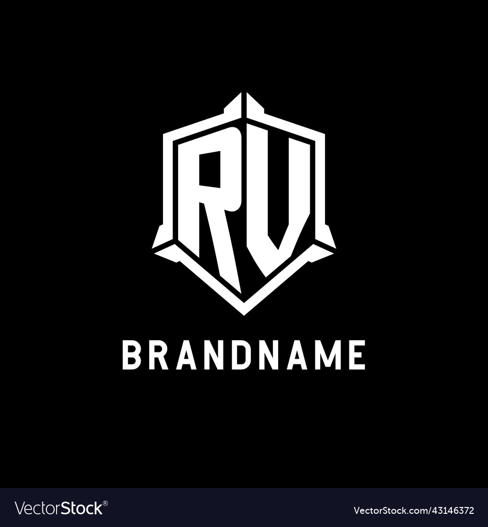 Rv logo initial with shield shape design style