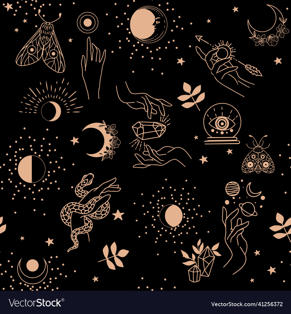 Seamless pattern of magic attributes gold Vector Image Seamless pattern of magic attributes gold