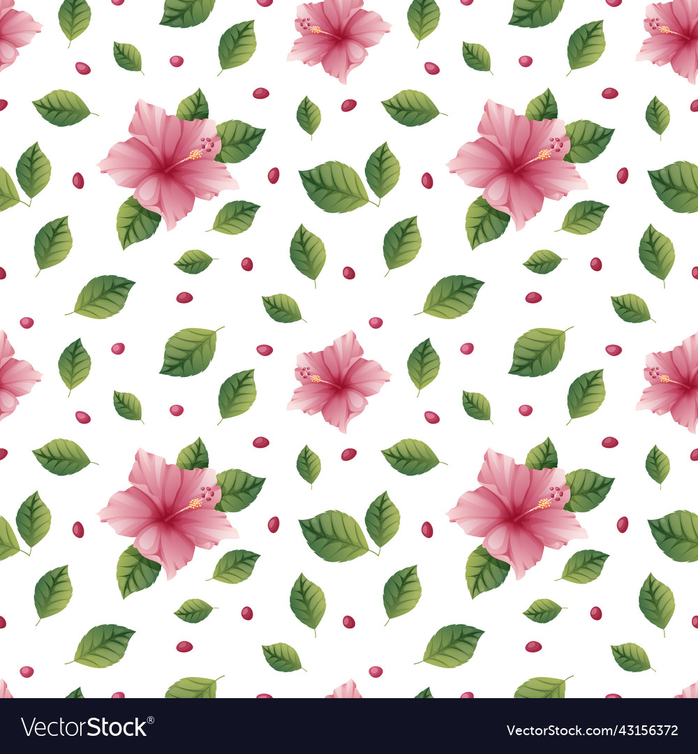 Seamless pattern with pink hibiscus flowers