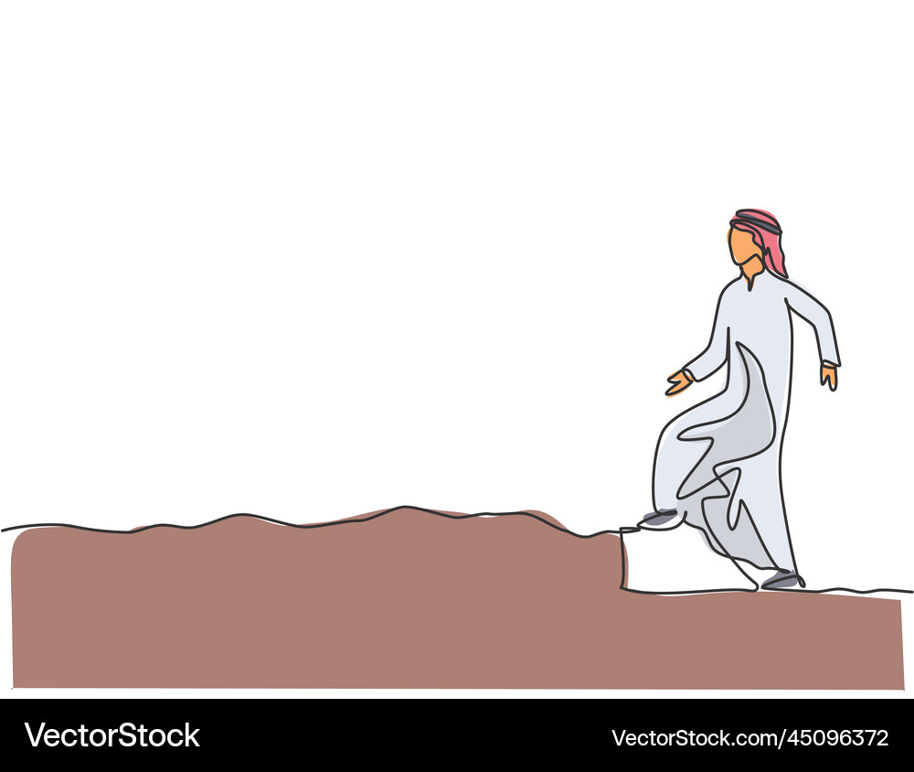 Single continuous line drawing young arab Vector Image