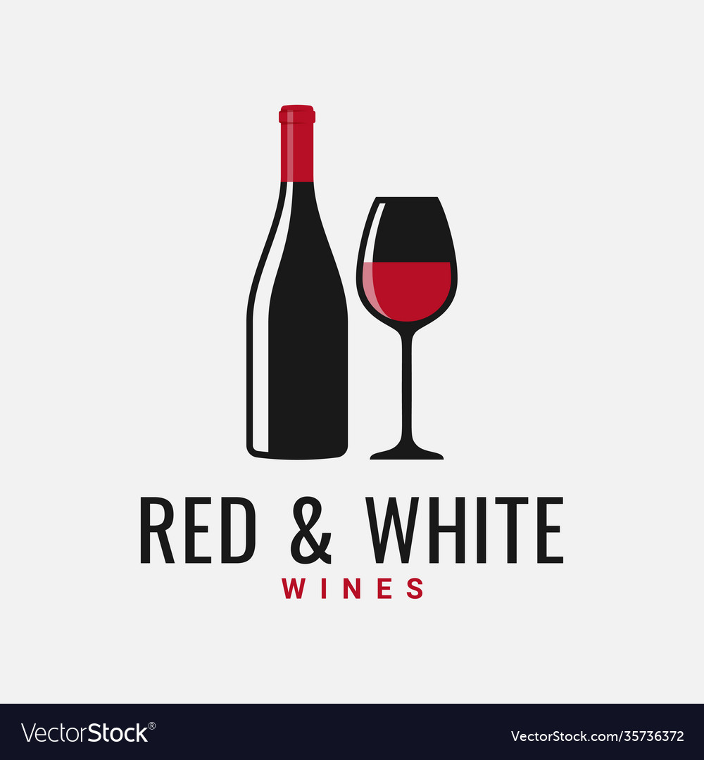 Wine bottle and glass logo red and white Vector Image