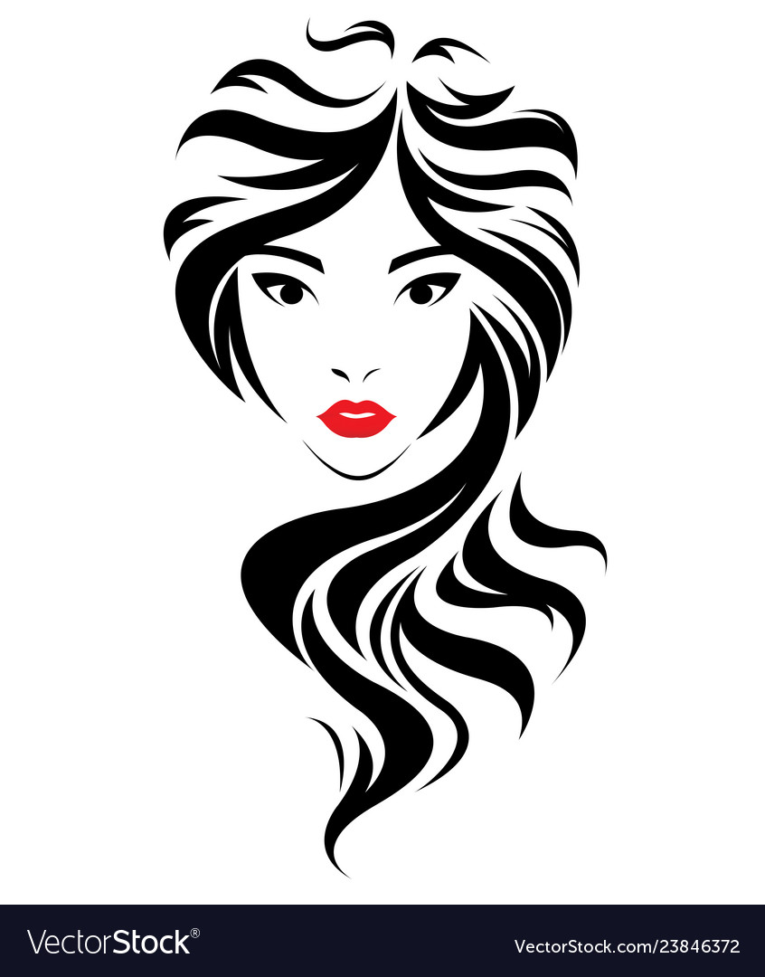 Women long hair style icon logo face