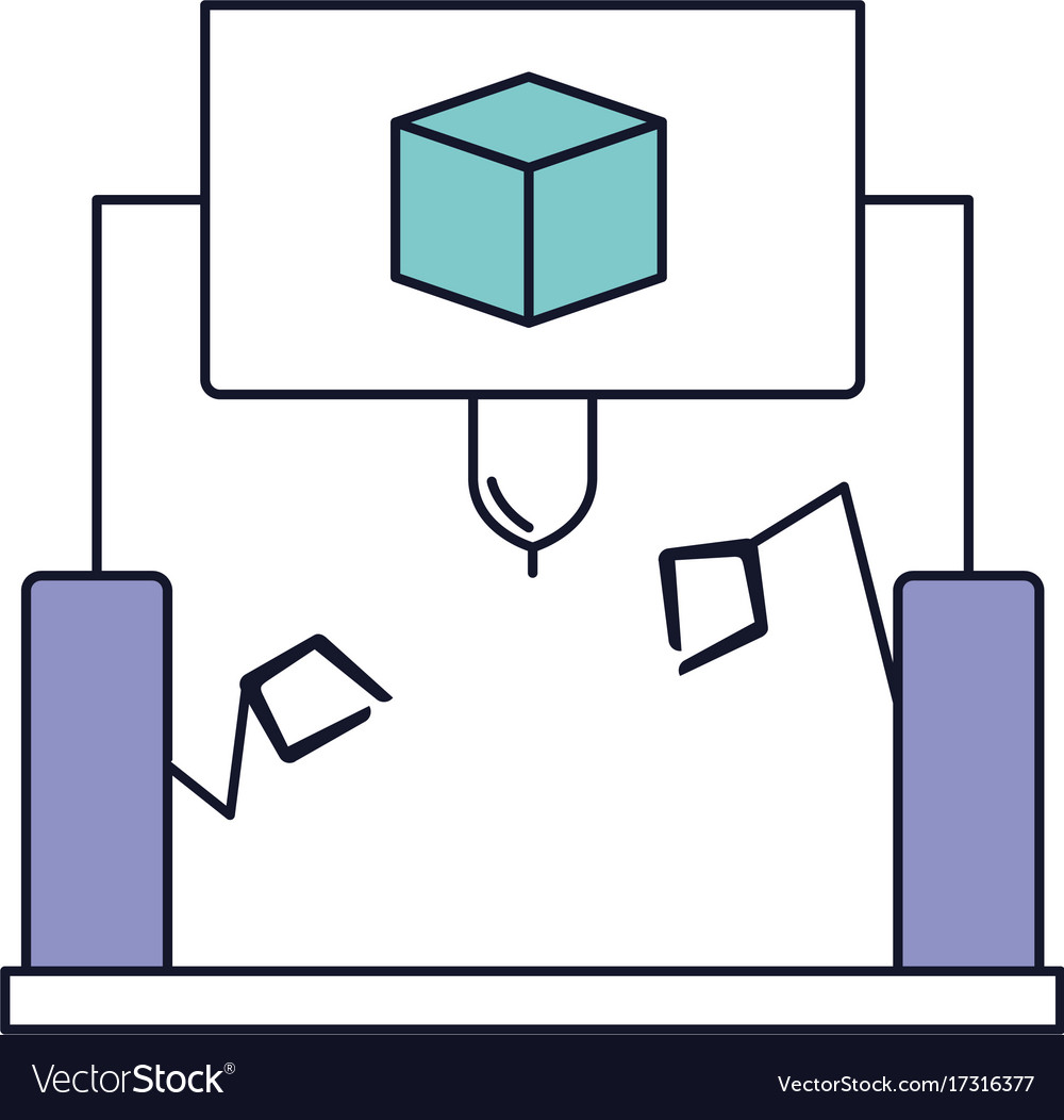 Cube design with robotic hands icon in color