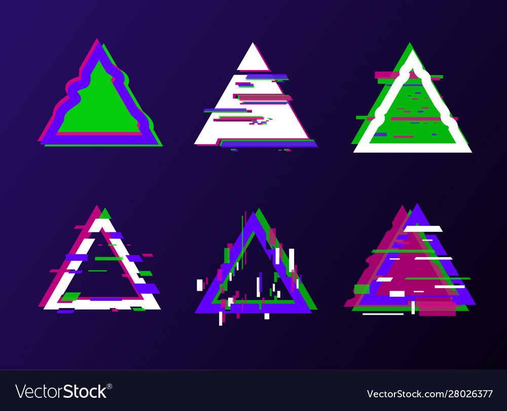 Glitched geometric line style triangle shape set vector image Glitched geometric line style triangle shape set