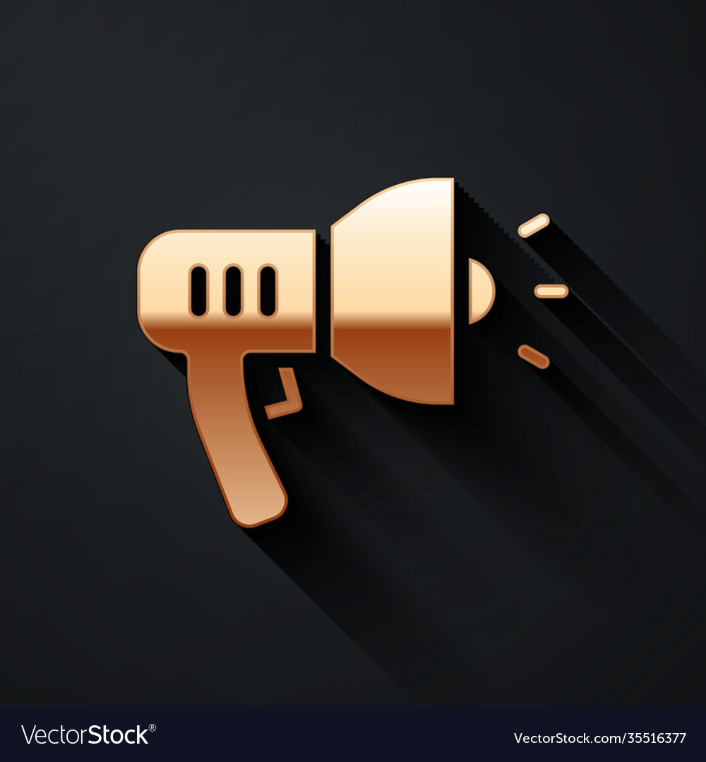 Gold police megaphone icon isolated on black vector image Gold police megaphone icon isolated on black
