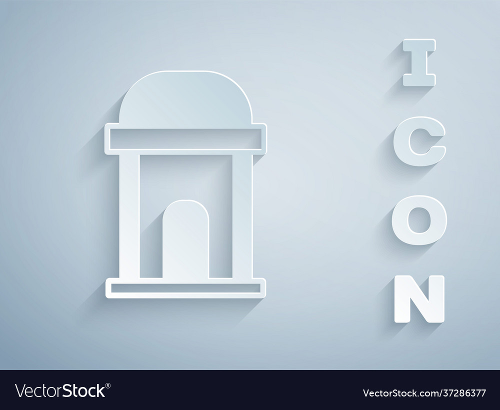 Paper cut old crypt icon isolated on grey Vector Image