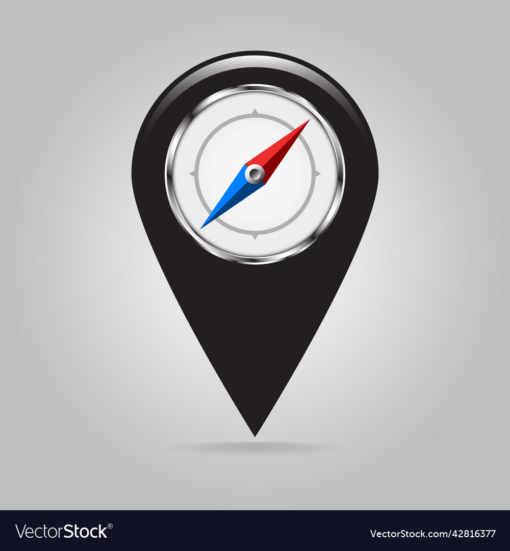 Pointer auf der Karte mit einem Kompass in schwarz vector image Pointer auf der Karte mit einem Kompass in schwarz