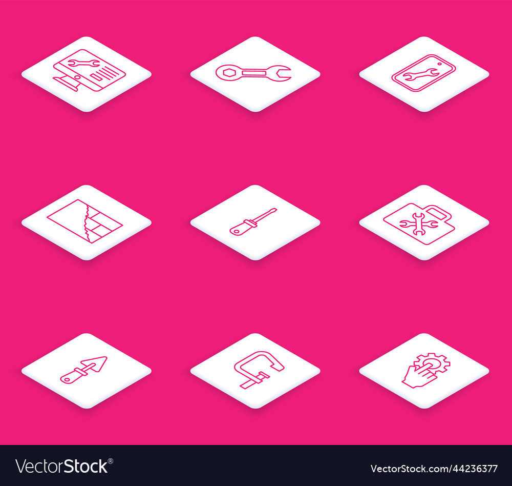 Set line computer monitor service wrench spanner Vector Image Set line computer monitor service wrench spanner