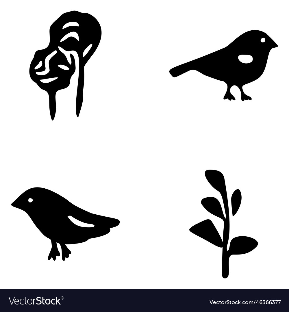 Set of bird and botanical motif collection