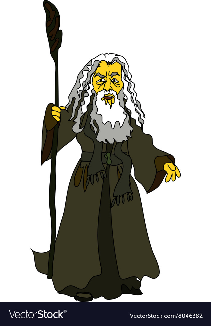 A White Haired Old Man With A Stick In Rags Vector Image