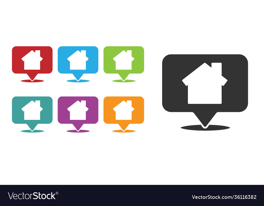 Black map pointer with house icon isolated vector image Black map pointer with house icon isolated