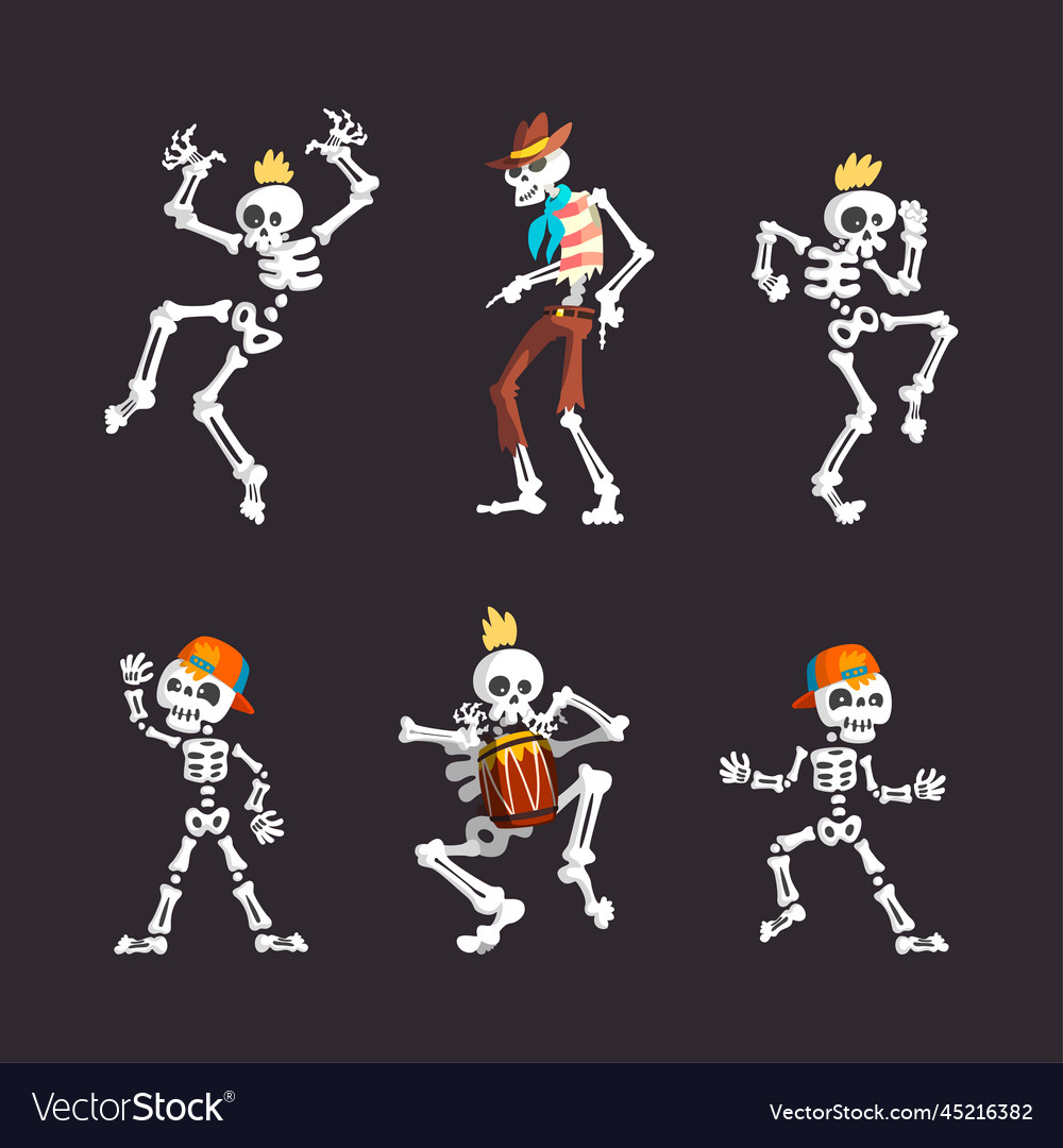 Bony skeleton character in different pose Vector Image