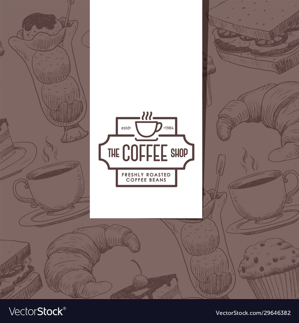 Cafe menu cover coffee house emblem bakery shop