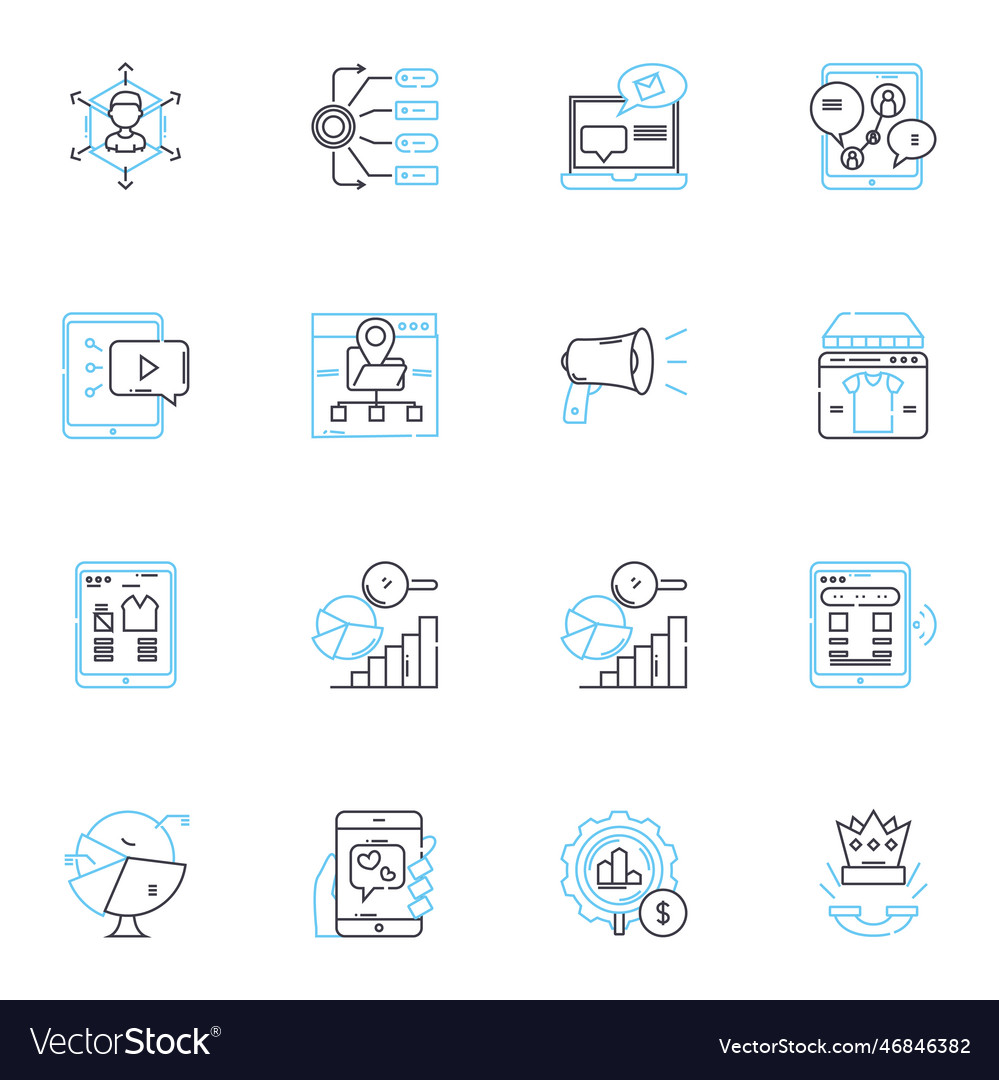 Data commerce linear icons set analytics online vector image Data commerce linear icons set analytics online