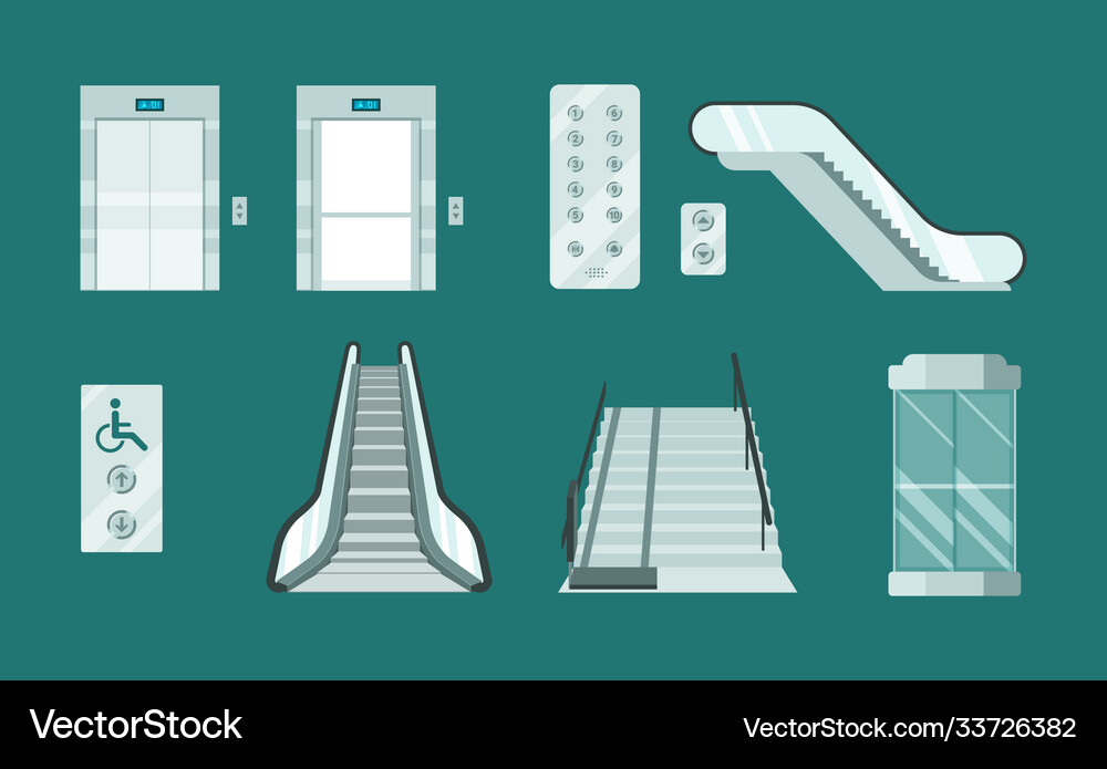 Elevators and escalators set modern stair lifts Vector Image