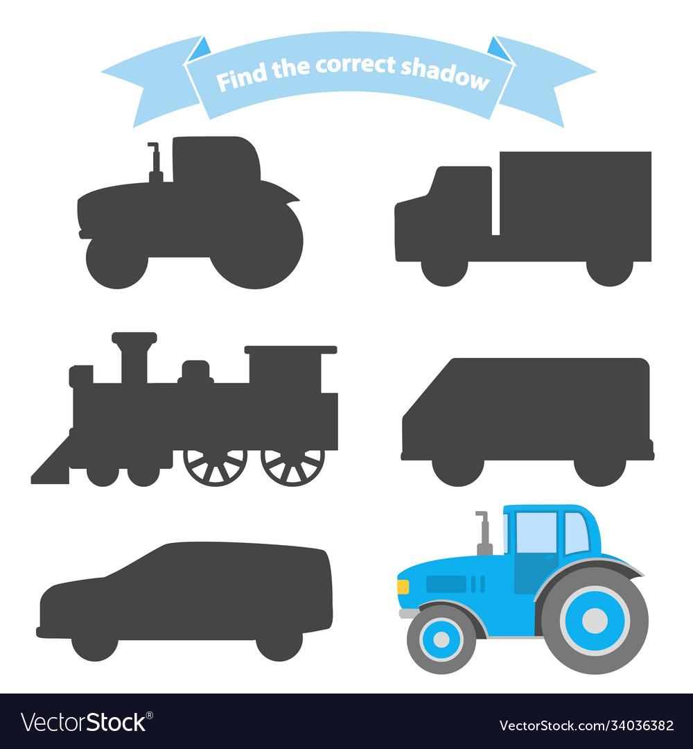 Find correct shadow transporteducational game vector image Find correct shadow transporteducational game
