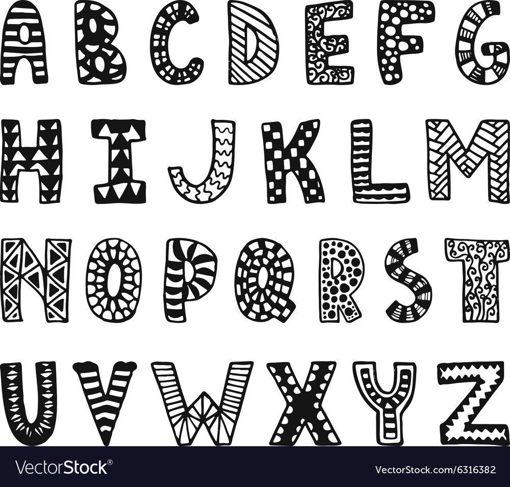 Hand drawn alphabet Royalty Free Vector Image - VectorStock