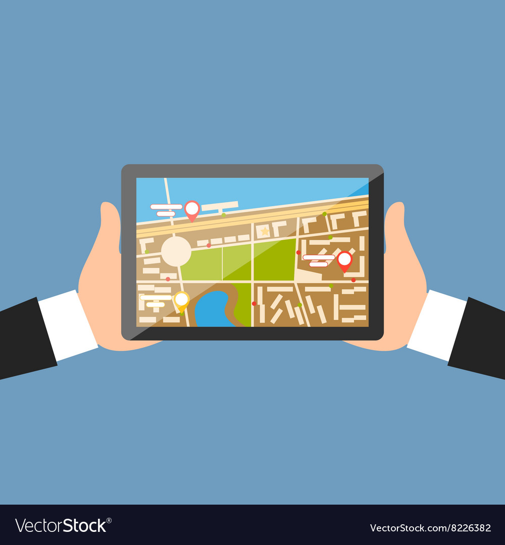 Hand with tablet navigation design
