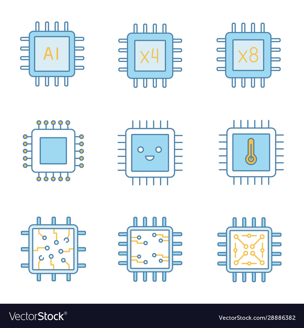 Processors color icons set vector image Processors color icons set