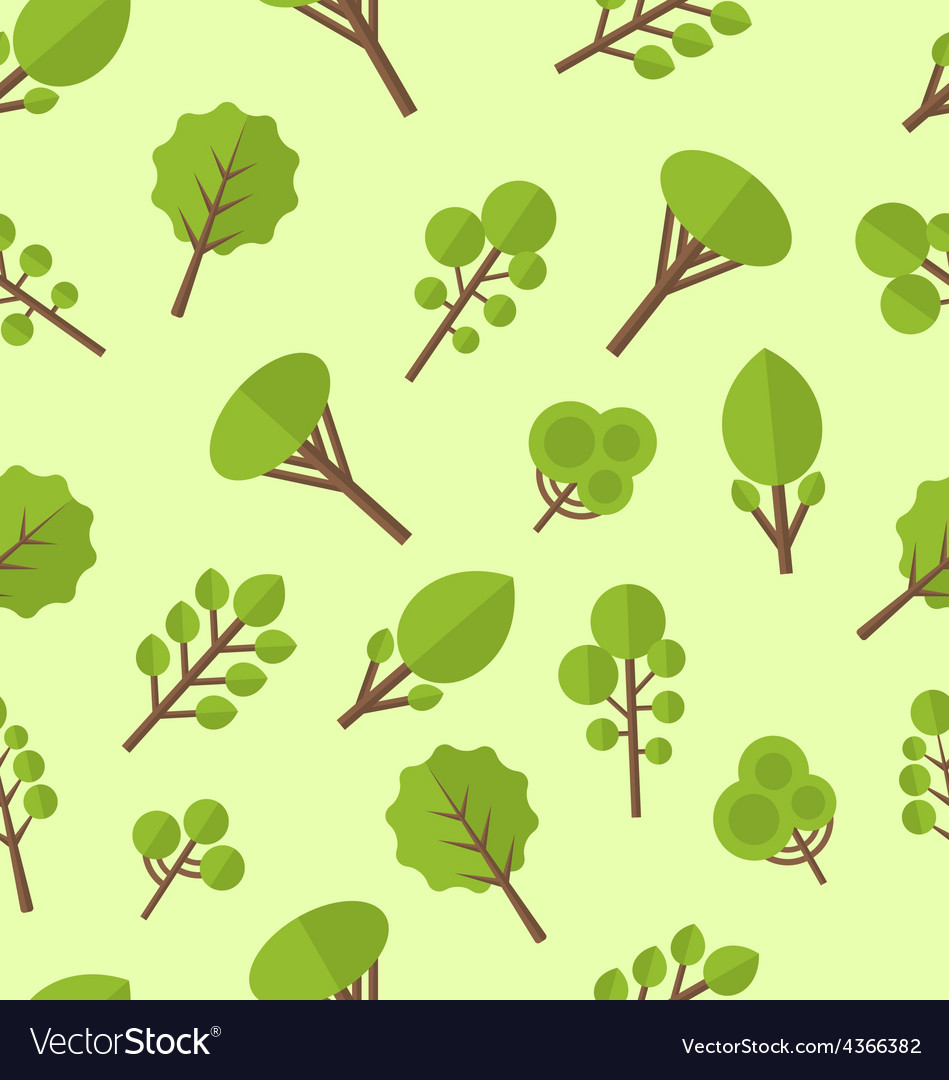 Seamless pattern with different trees in flat