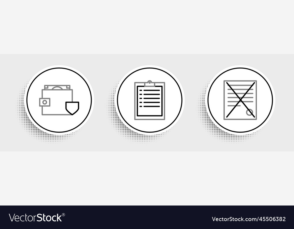Set line delete file document wallet and money vector image Set line delete file document wallet and money