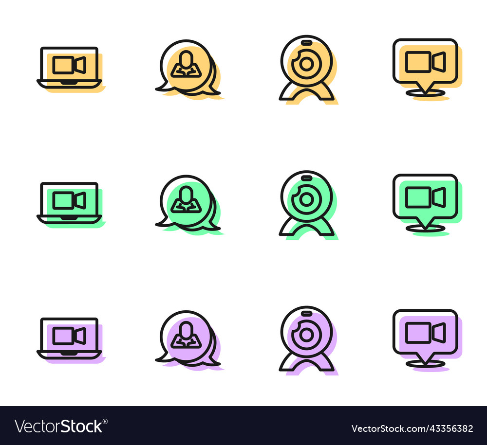 Set line web camera video chat conference speech vector image Set line web camera video chat conference speech