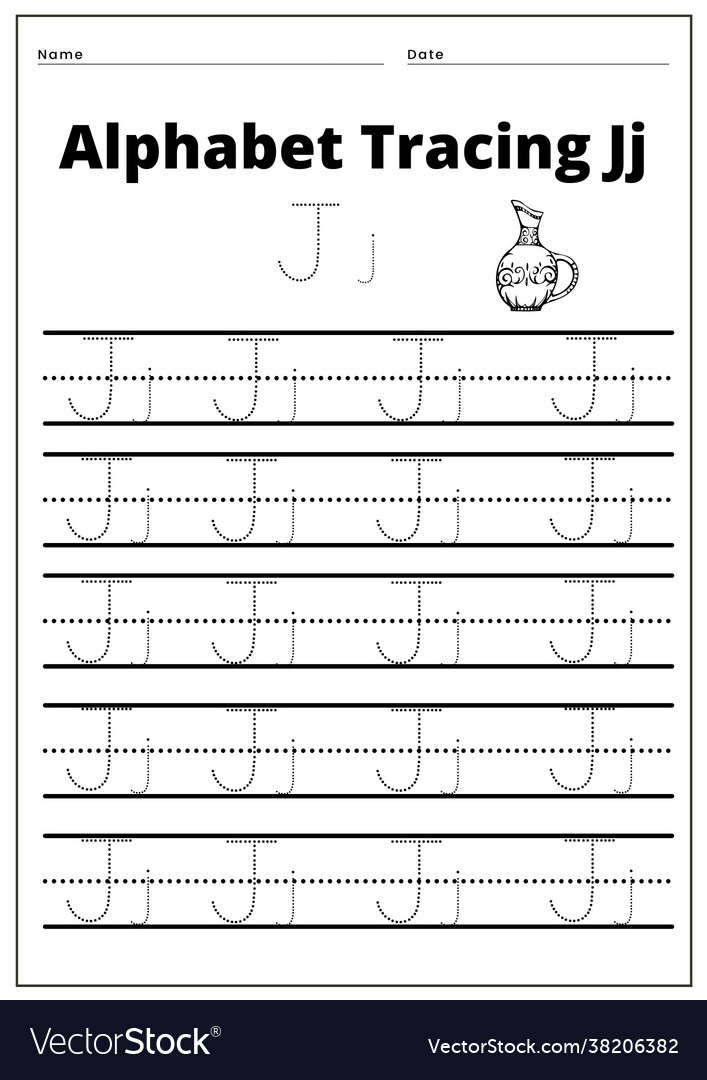 Tracing alphabet jj Royalty Free Vector Image - VectorStock