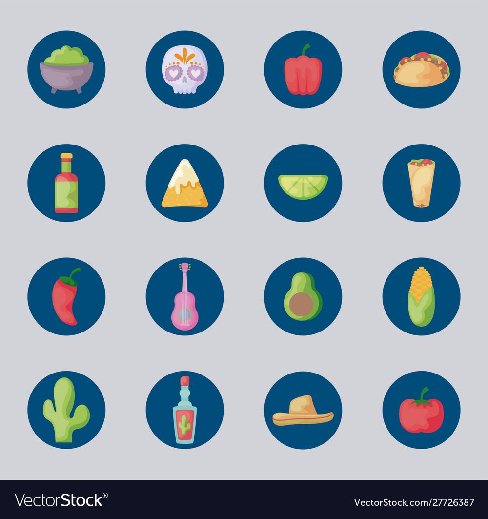 Bundle mexican food with set icons