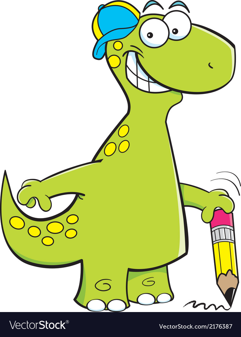 Cartoon brontosaurus holding a pencil