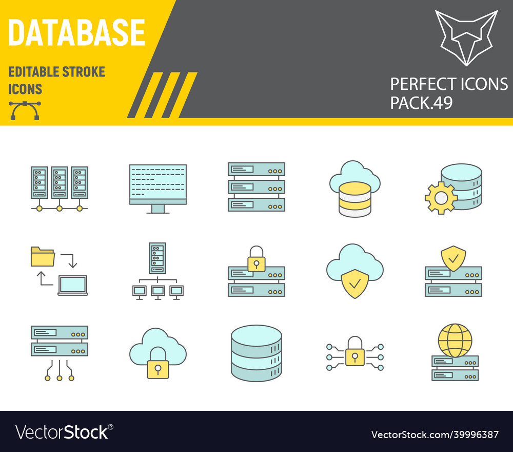 Database color line icon set