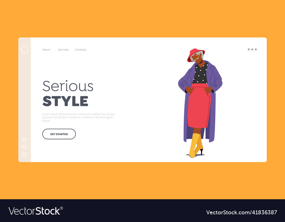 Elegant aged pensioner woman landing page template