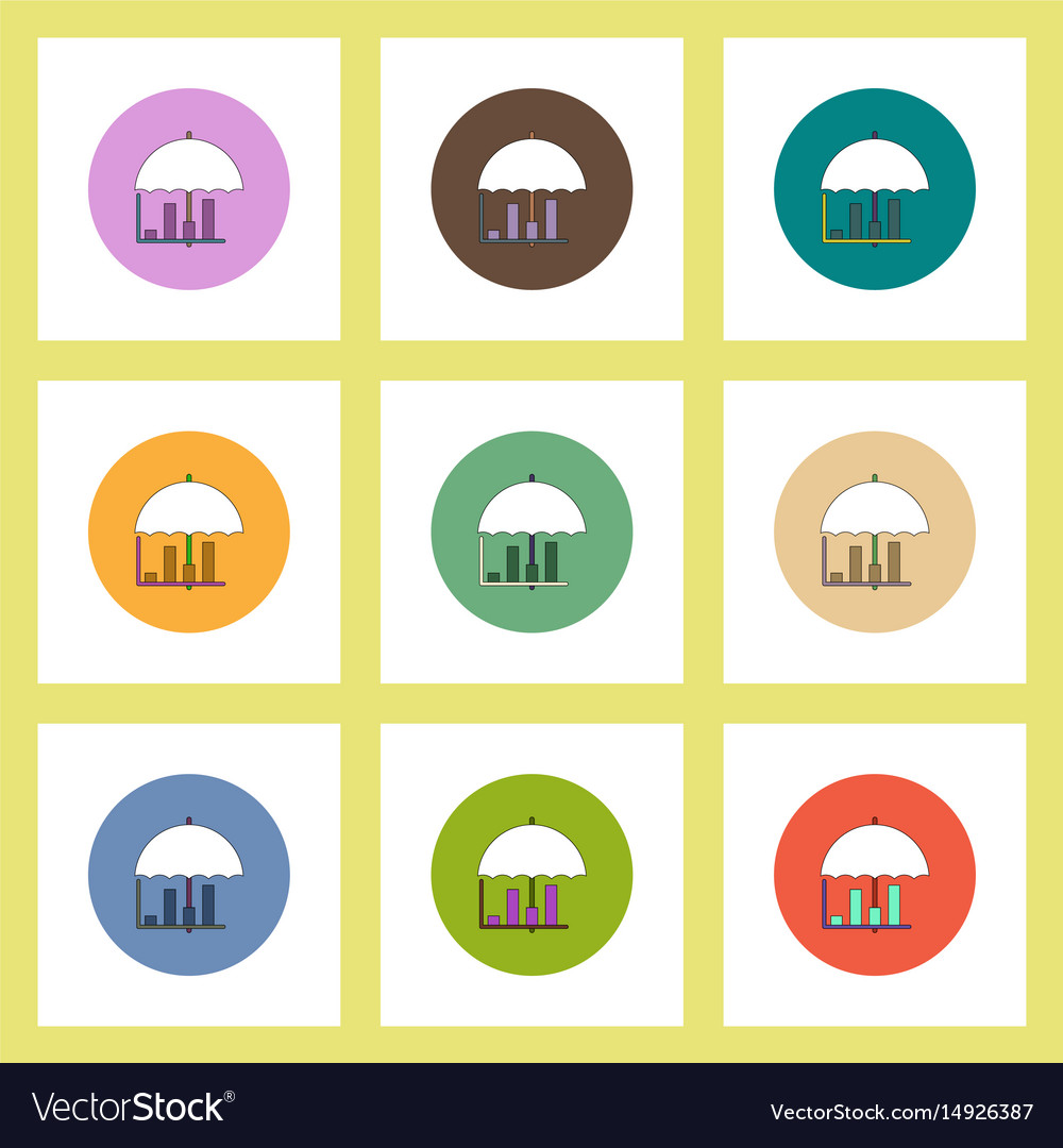 Flat icons set of column chart and umbrella