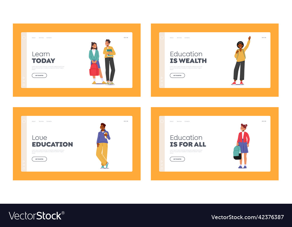 Kids education landing page template set pupils Vector Image
