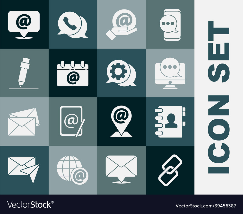 Set chain link address book chat messages vector image Set chain link address book chat messages