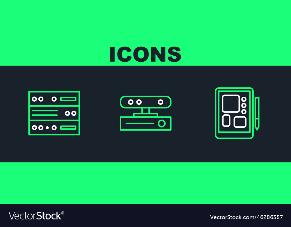 Set line graphic tablet server data web hosting vector image Set line graphic tablet server data web hosting