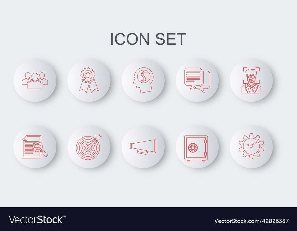 Set line time management document with search vector image Set line time management document with search