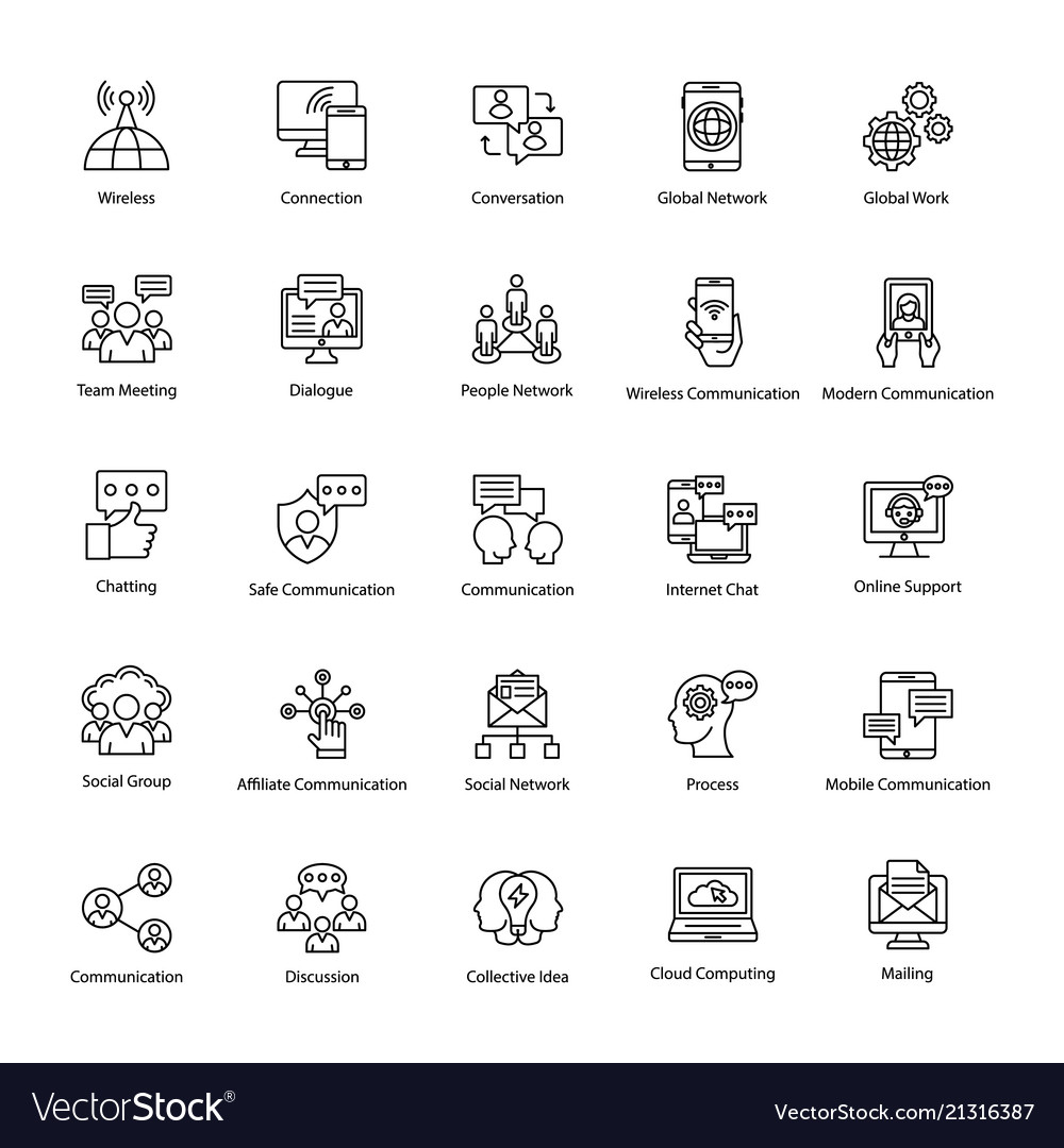 Set of network and communication outline icons vector image Set of network and communication outline icons